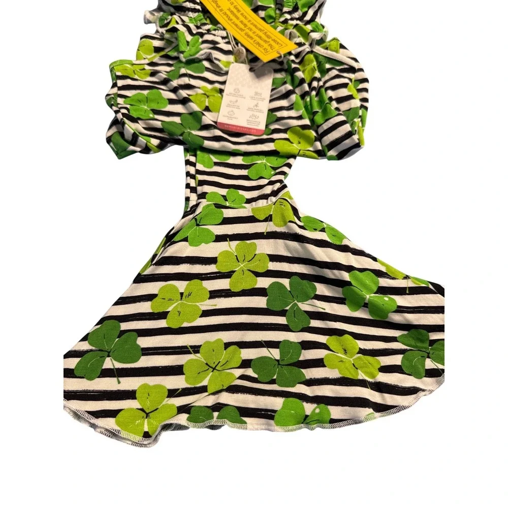 Bums & Roses St Patrick Shamrock Stripe‎ Bamboo Peplum Bell Bottom Set 3T NWT's